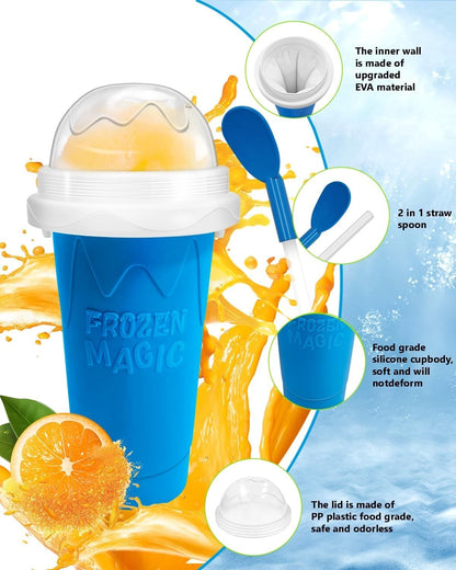 Create Delicious Frozen Treats Anytime with the Magic Slushy Maker Cup – DIY Reusable Freeze Cup in Vibrant Blue, Complete with Straw & Lid!
