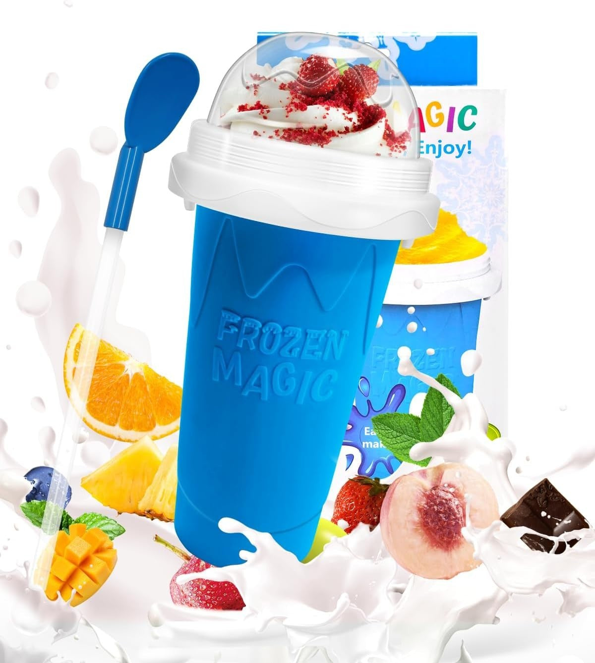 Create Delicious Frozen Treats Anytime with the Magic Slushy Maker Cup – DIY Reusable Freeze Cup in Vibrant Blue, Complete with Straw & Lid!