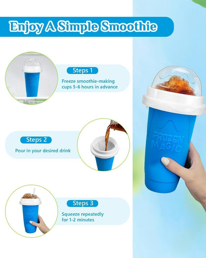 Create Delicious Frozen Treats Anytime with the Magic Slushy Maker Cup – DIY Reusable Freeze Cup in Vibrant Blue, Complete with Straw & Lid!