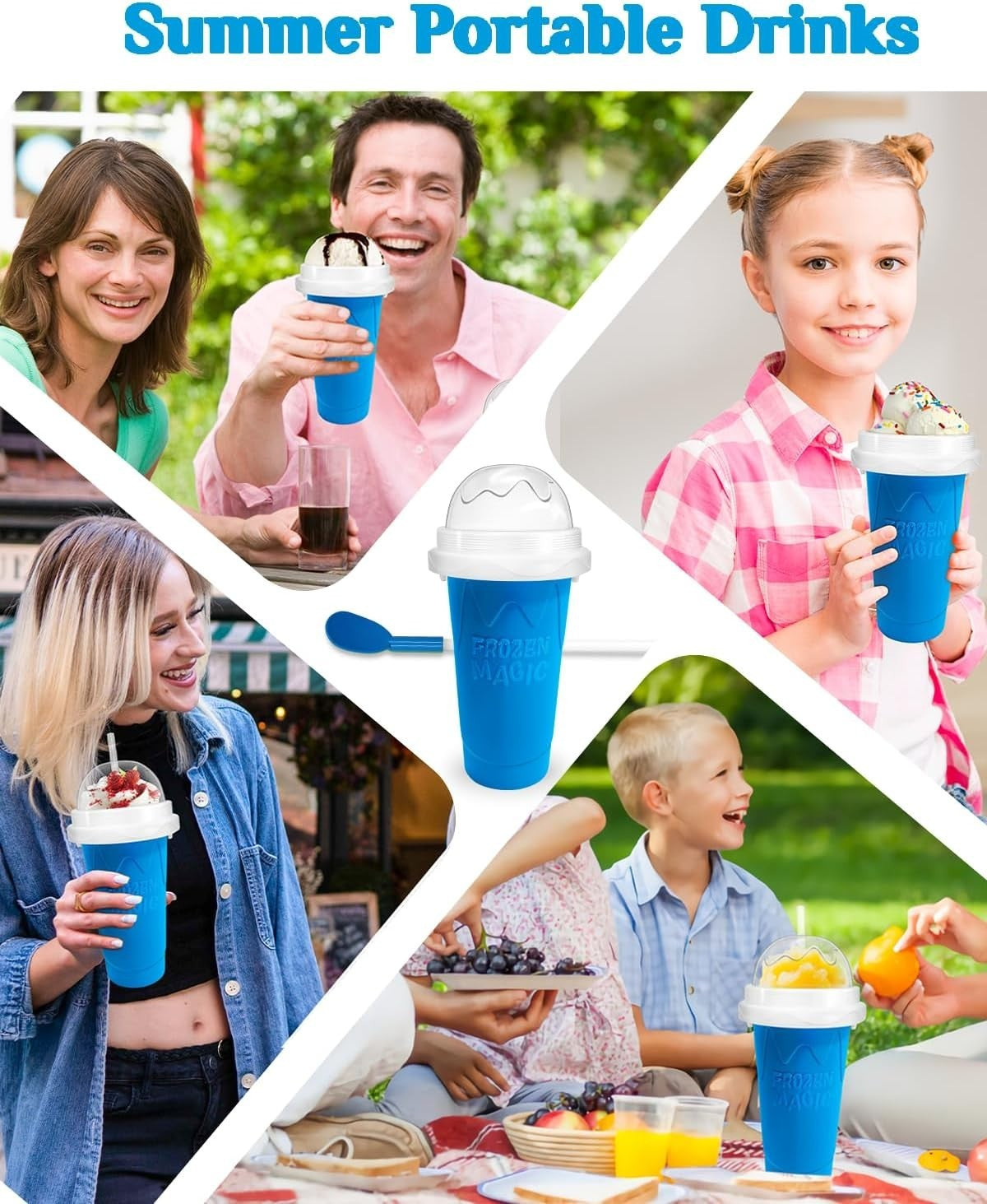 Create Delicious Frozen Treats Anytime with the Magic Slushy Maker Cup – DIY Reusable Freeze Cup in Vibrant Blue, Complete with Straw & Lid!