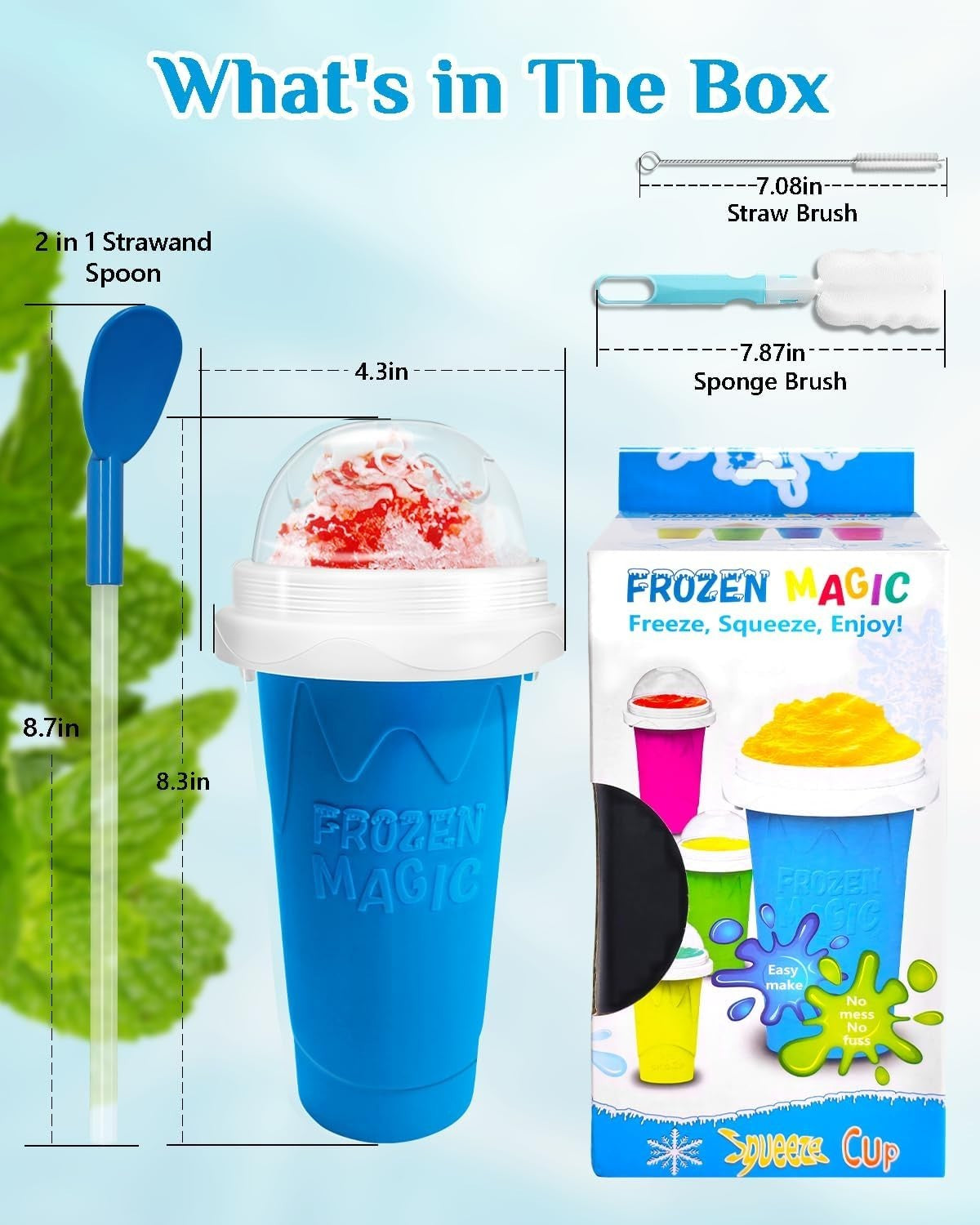 Create Delicious Frozen Treats Anytime with the Magic Slushy Maker Cup – DIY Reusable Freeze Cup in Vibrant Blue, Complete with Straw & Lid!