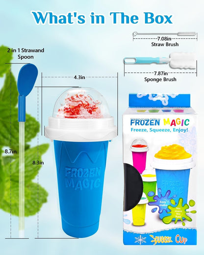 Create Delicious Frozen Treats Anytime with the Magic Slushy Maker Cup – DIY Reusable Freeze Cup in Vibrant Blue, Complete with Straw & Lid!