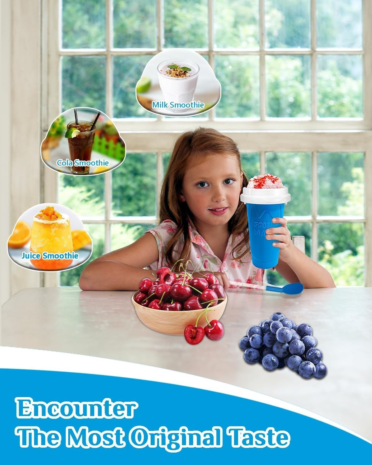 Create Delicious Frozen Treats Anytime with the Magic Slushy Maker Cup – DIY Reusable Freeze Cup in Vibrant Blue, Complete with Straw & Lid!