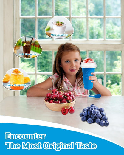 Create Delicious Frozen Treats Anytime with the Magic Slushy Maker Cup – DIY Reusable Freeze Cup in Vibrant Blue, Complete with Straw & Lid!